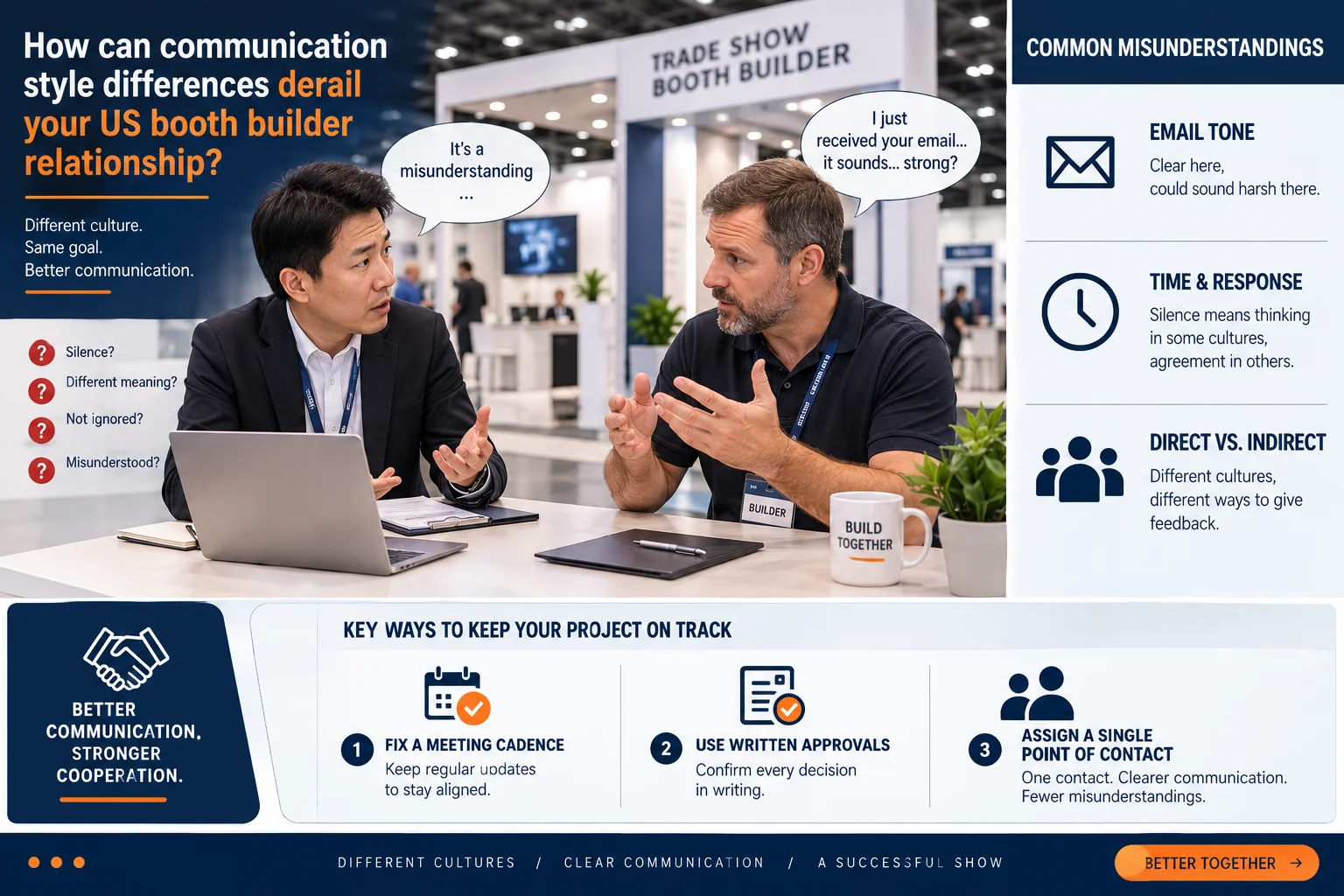 Cross cultural communication between overseas exhibitor and US booth builder